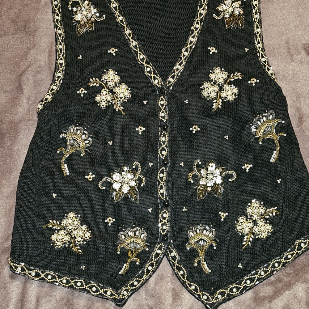 Embellished Black Vest with Gold Accents